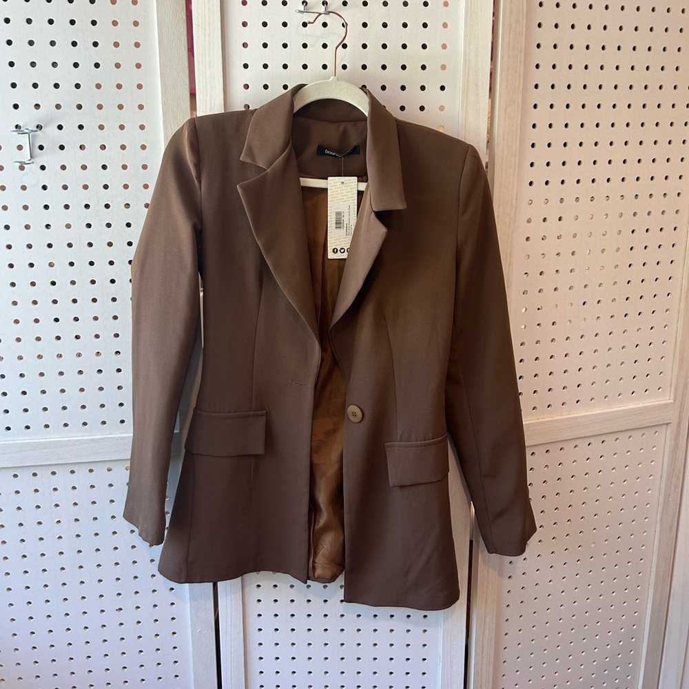 Boohoo Petite Chestnut Brown Blazer – Single Breasted Tailored Jacket NWT